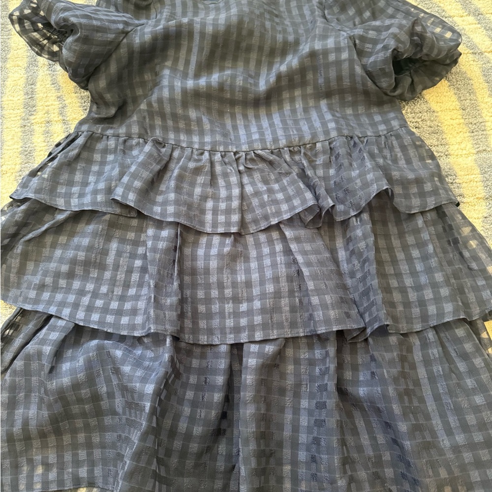 Elegant Blue Checkered Midi Dress